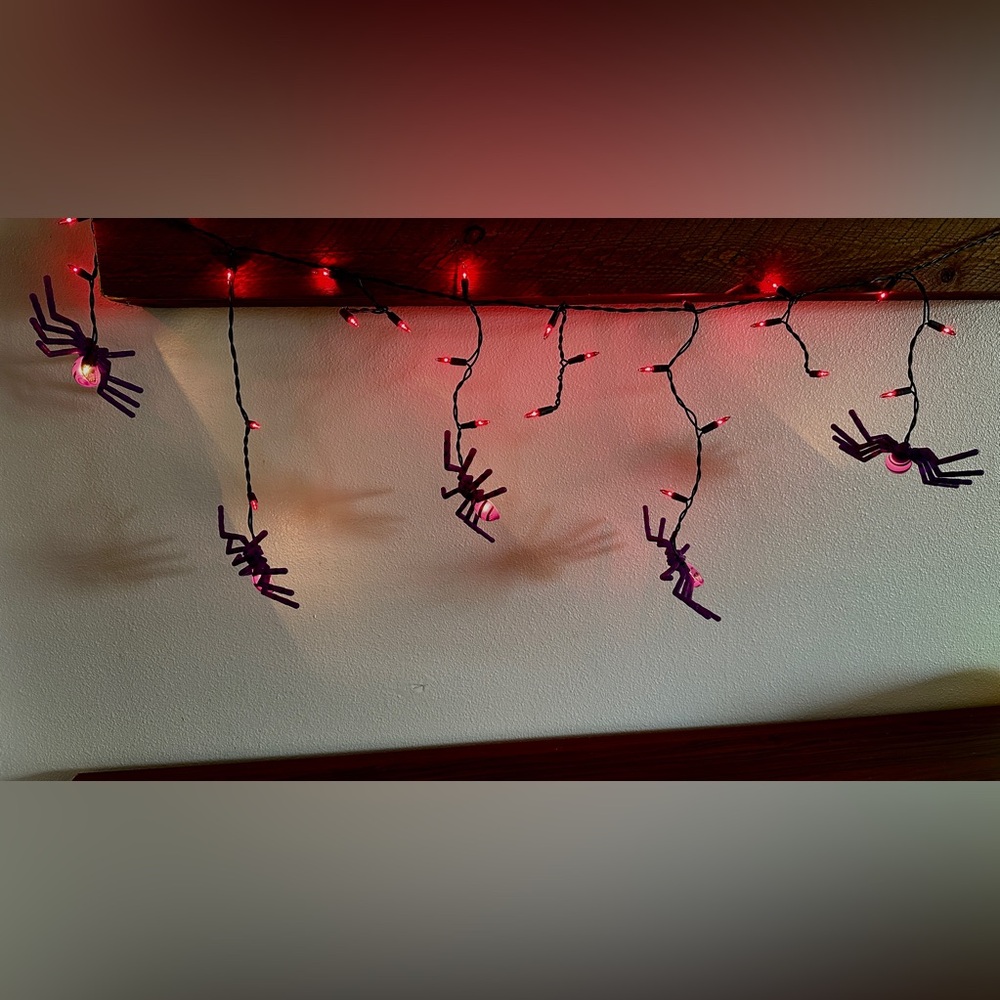 Vintage Purple Halloween Spider Icicle Lights, 6+ ft, spooky Spiders decor